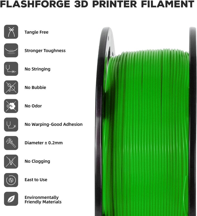 FLASHFORGE PLA Filament 1.75mm, 3D Printer Filament 1kg (2.2lbs) Spool, Dimensional Accuracy +/- 0.02mm, 3D Printing Filament Easy to Use and Fits for Most FDM 3D Printers (Green) - Image 2